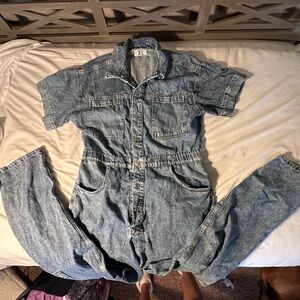 Free people we the free denim cargo jumpsuit short sleeve